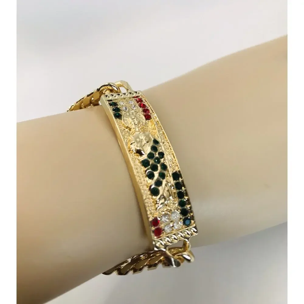 14K Gold Plated San Judas Bracelet Cuban Chain Bracelet Oro Laminado Men Women